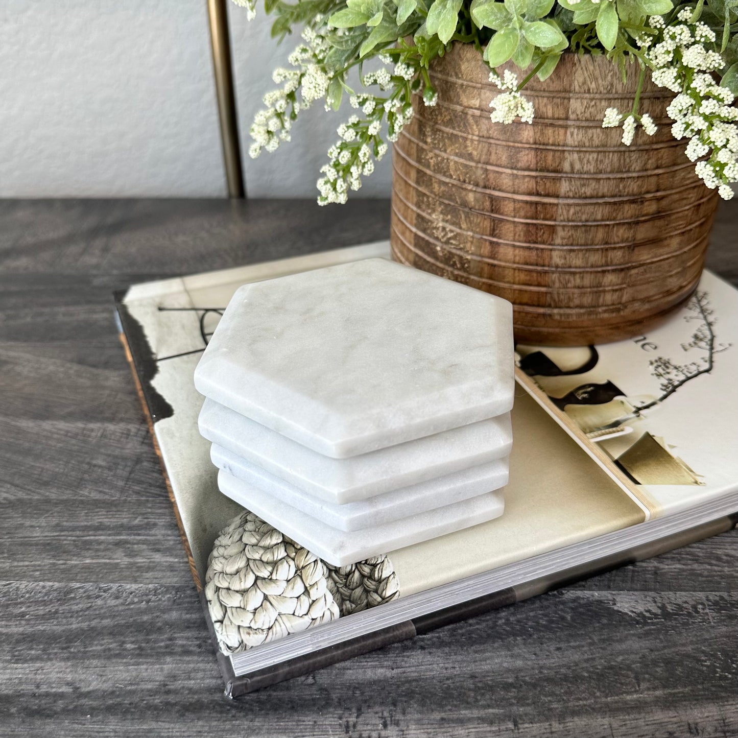 S/4 Hexagon Marble Coasters