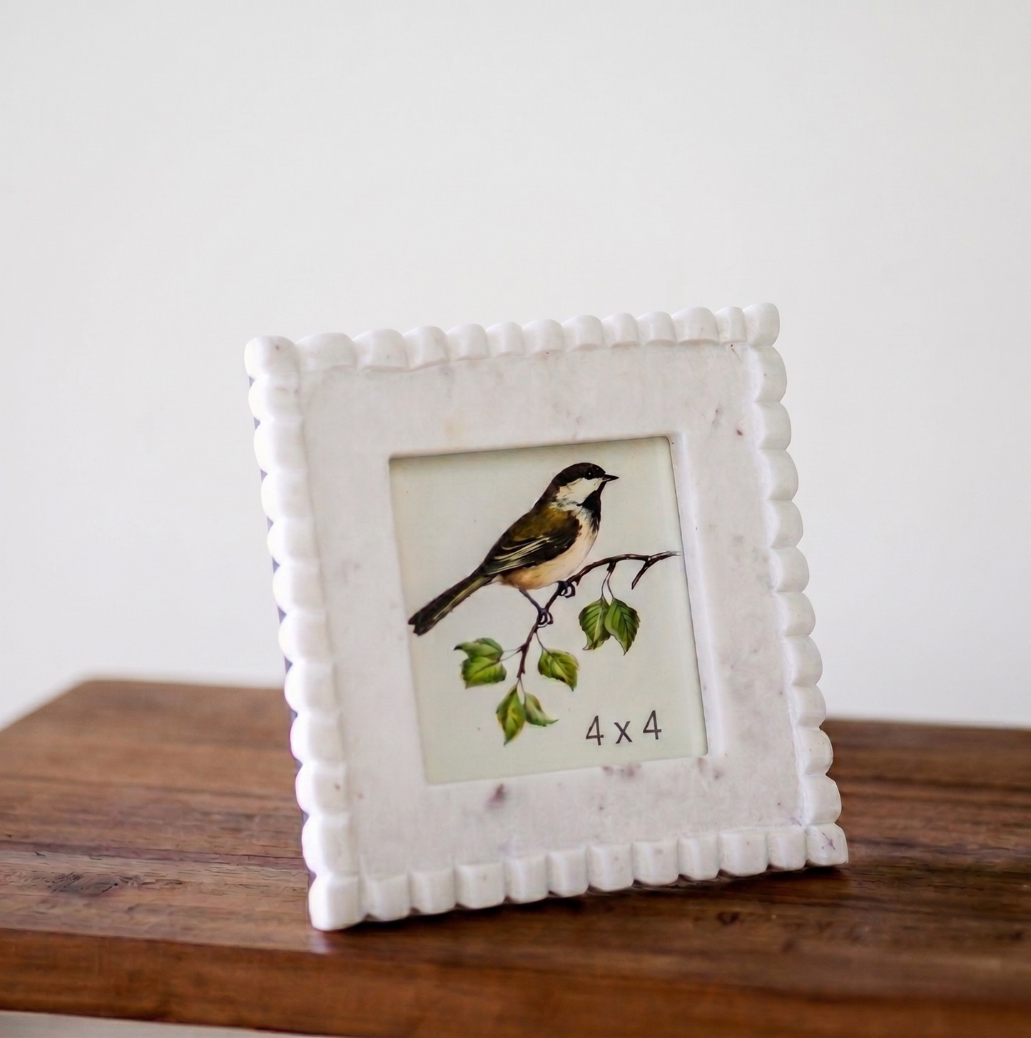 Scalloped White Marble Picture Frame