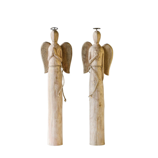 Hand-Carved Mango Wood Angel, 2 Styles