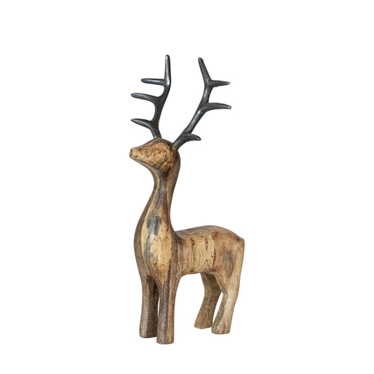 Mango Wood Standing Reindeer w/ Aluminum Antlers, Natural & Black
