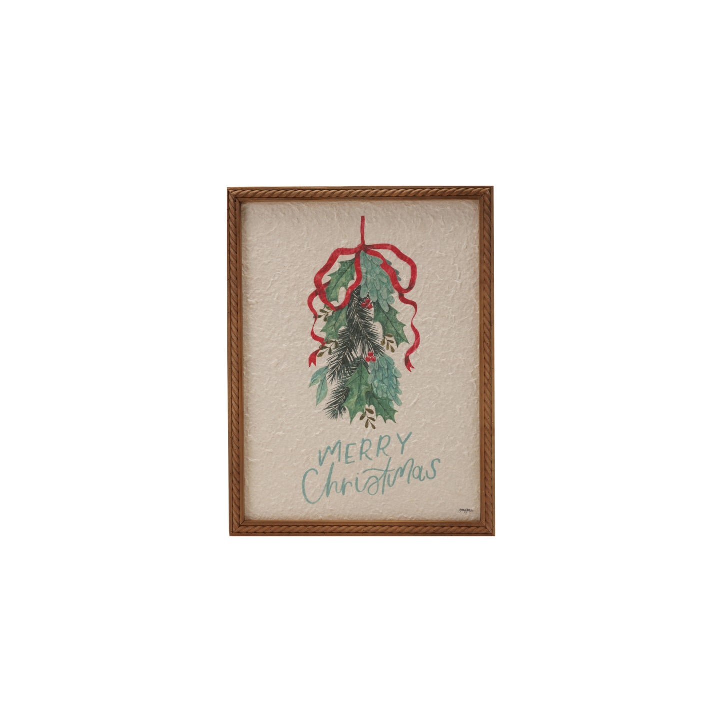 Wood Framed Wall Décor with Holly & Bow "Merry Christmas"