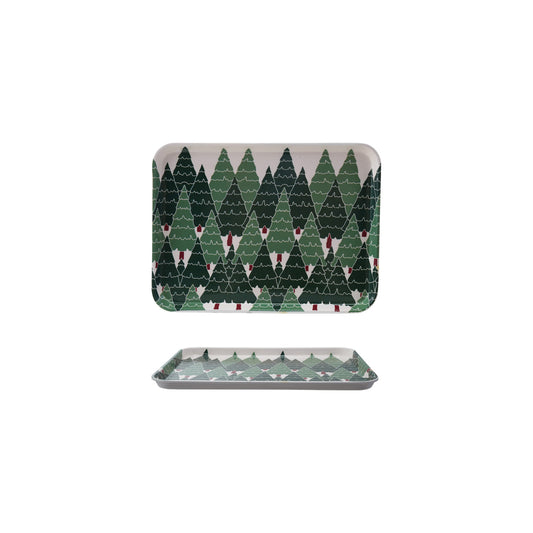 15''L x 11"W Bamboo Fiber Tray with Trees Pattern, Green & White