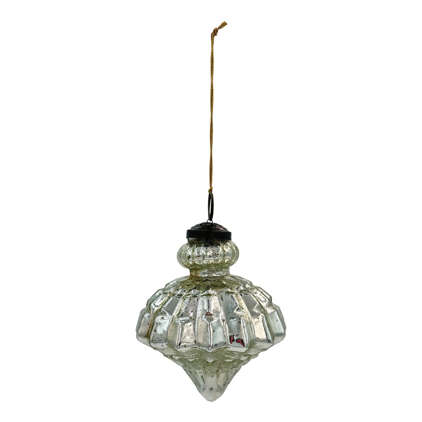 4"H Mercury Glass Pleated Ornament, Antique Silver Finish