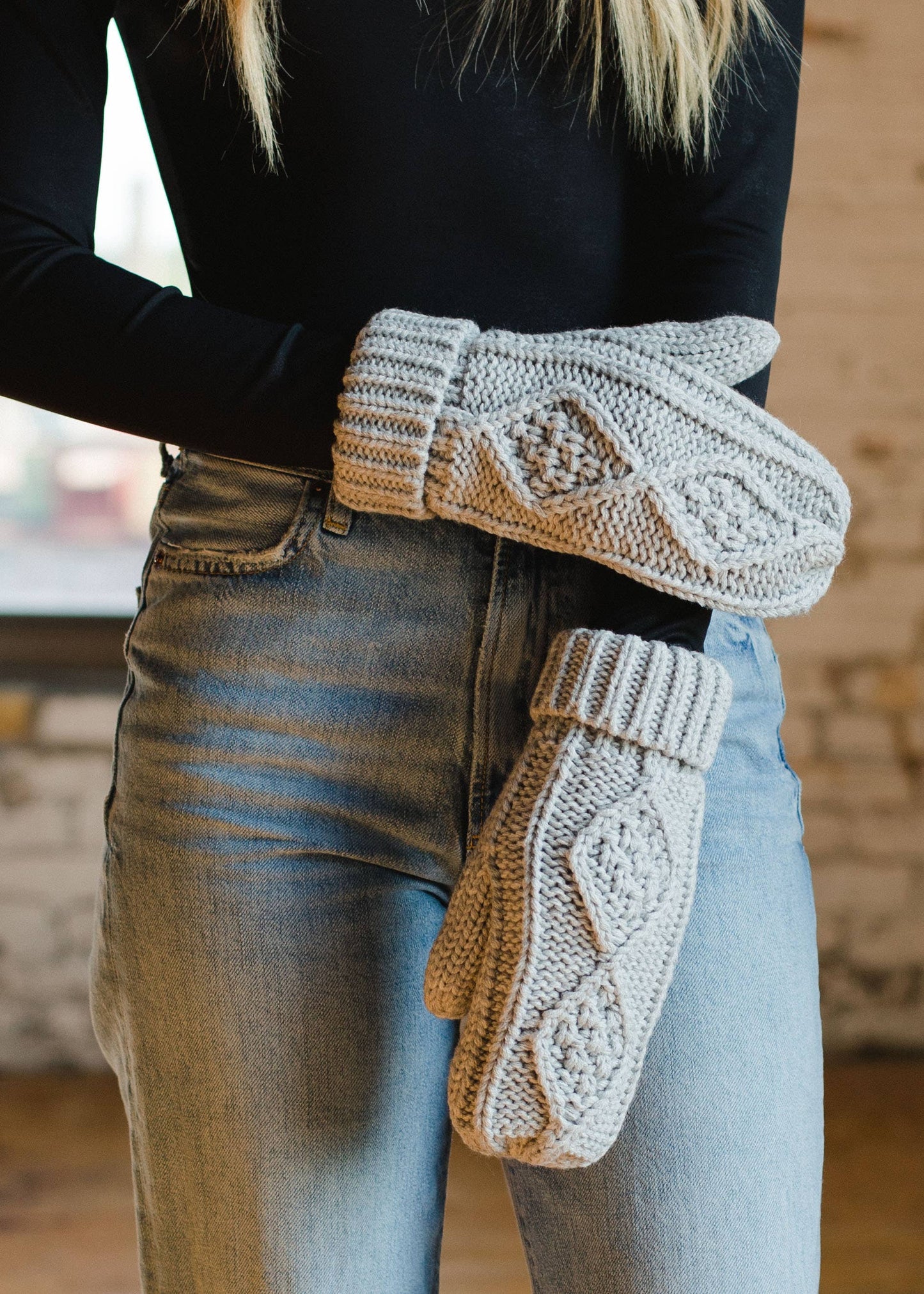 Light Grey Knit Mittens