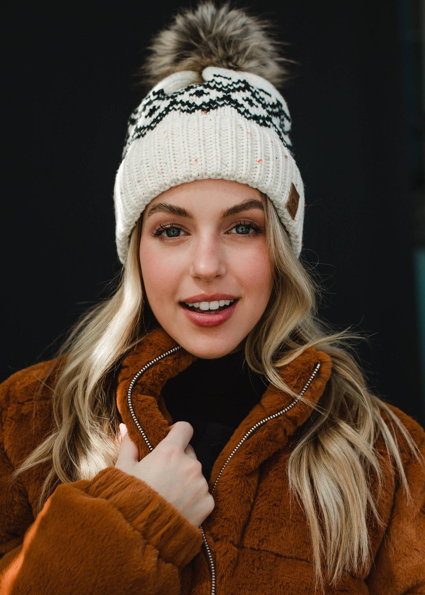 Cream & Black Speckled Hat