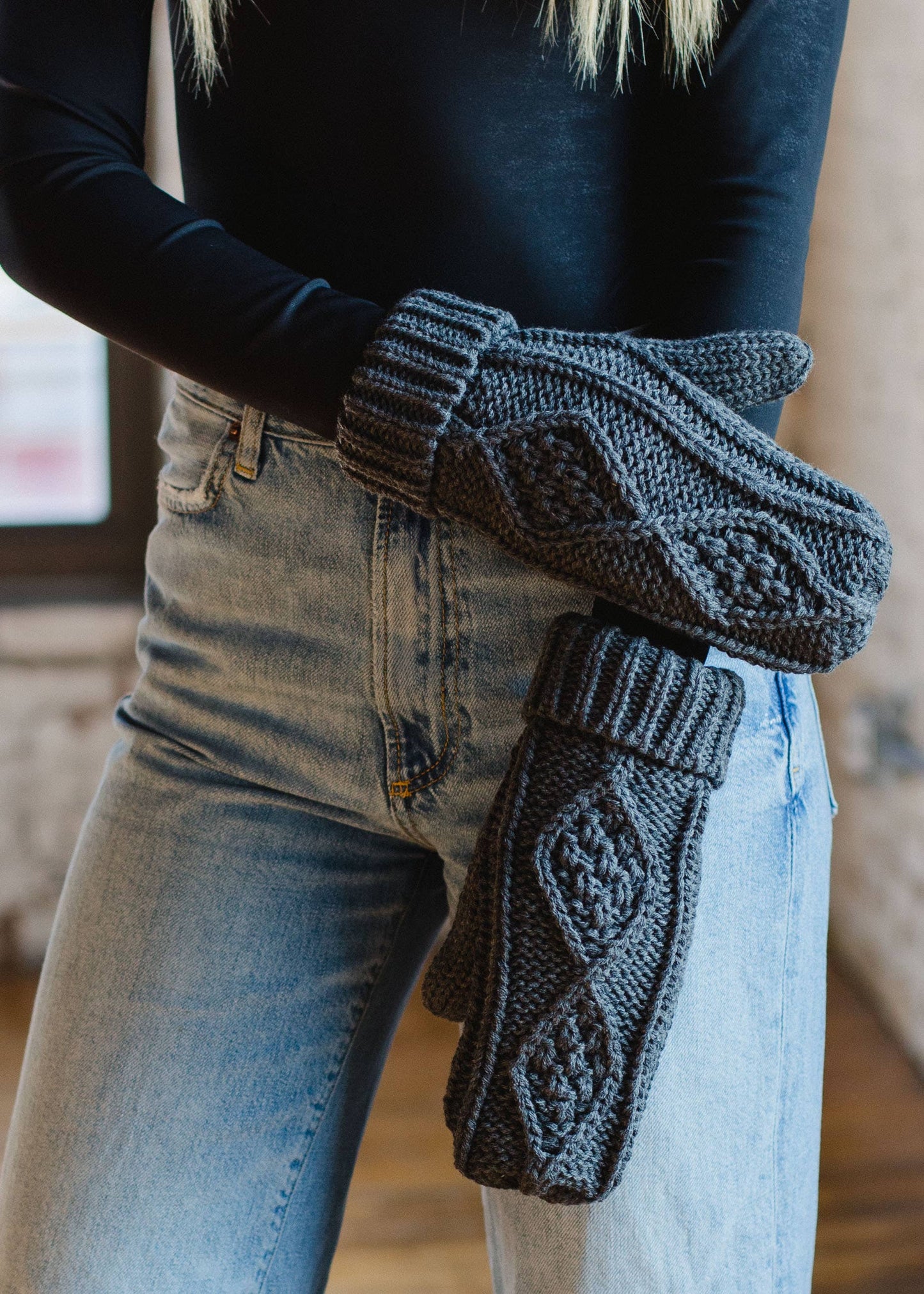 Dark Gray Knit Mittens