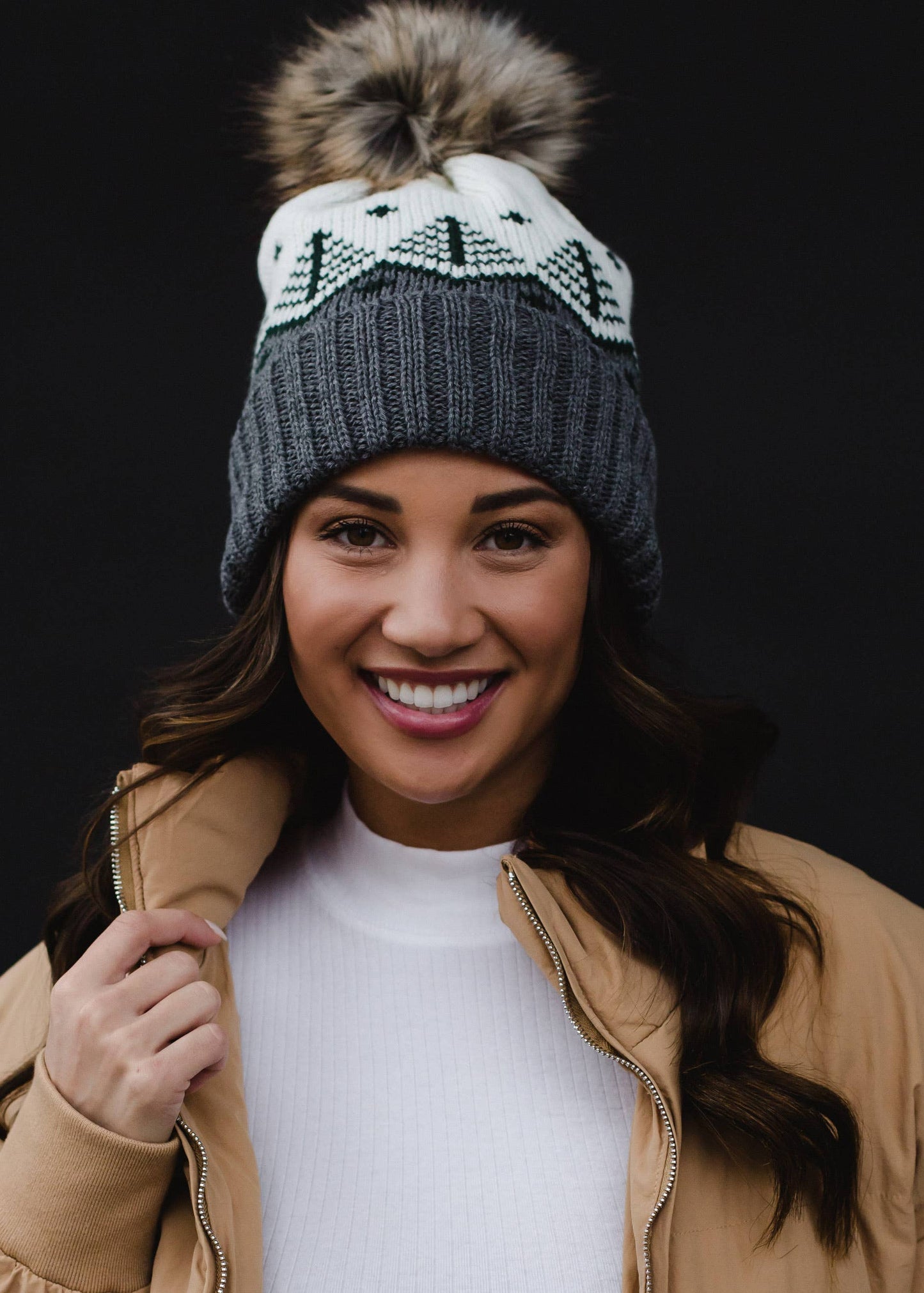 Gray and Green Pom Hat