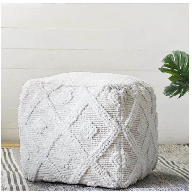 White Pattern Pouf