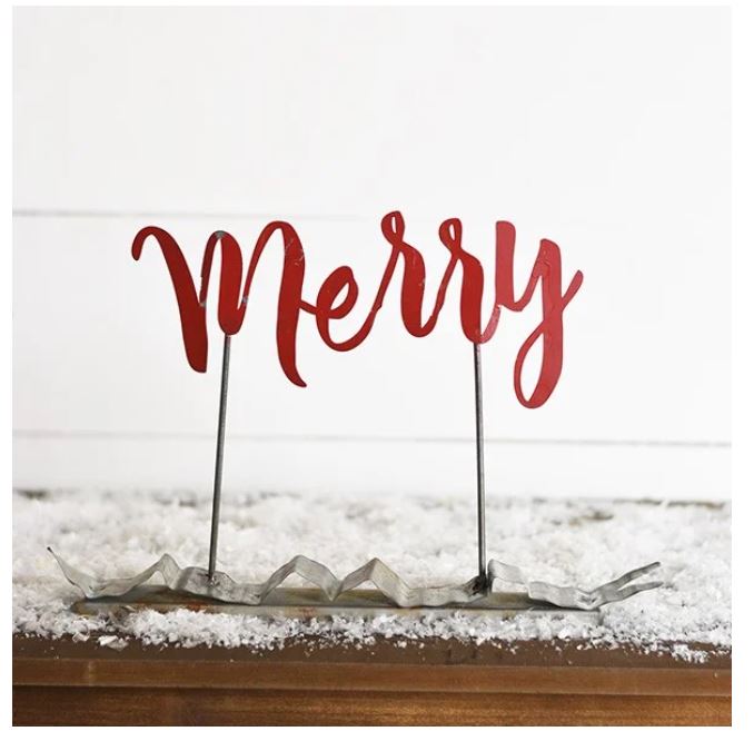 Red Metal Merry Sign
