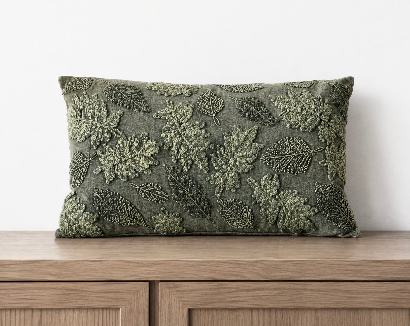 Embroidered Leaf Pillow