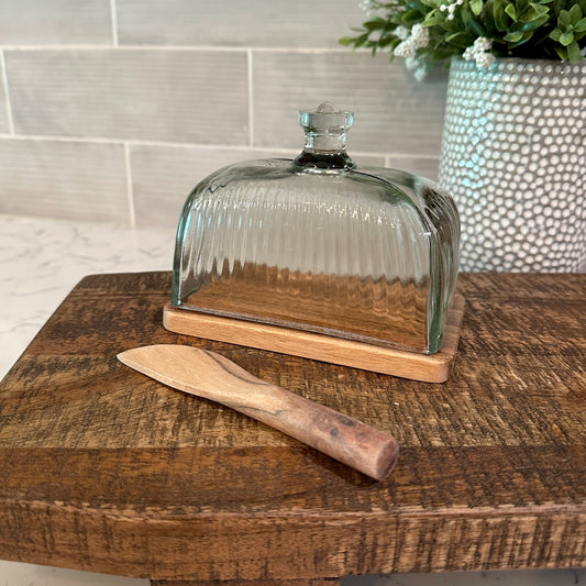 Glass/Wood Butter Dish