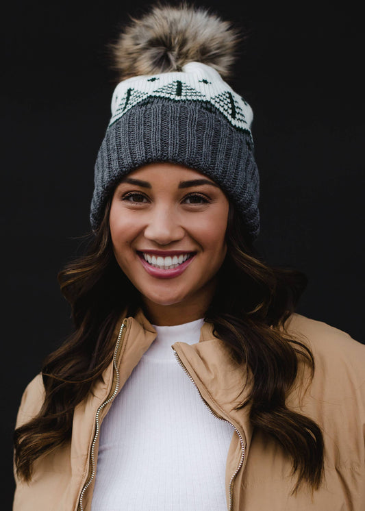 Gray and Green Pom Hat