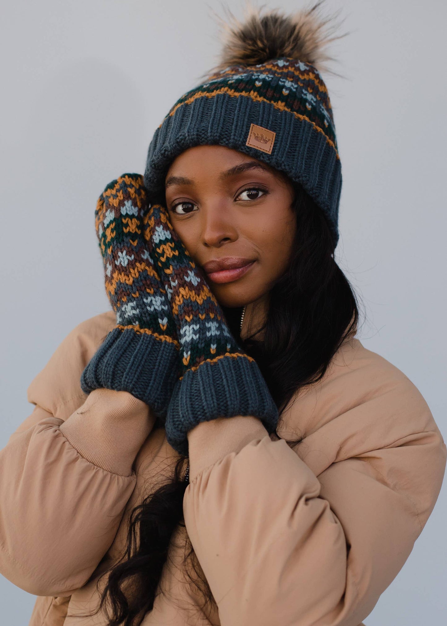 Dusty Blue Patterned Mittens