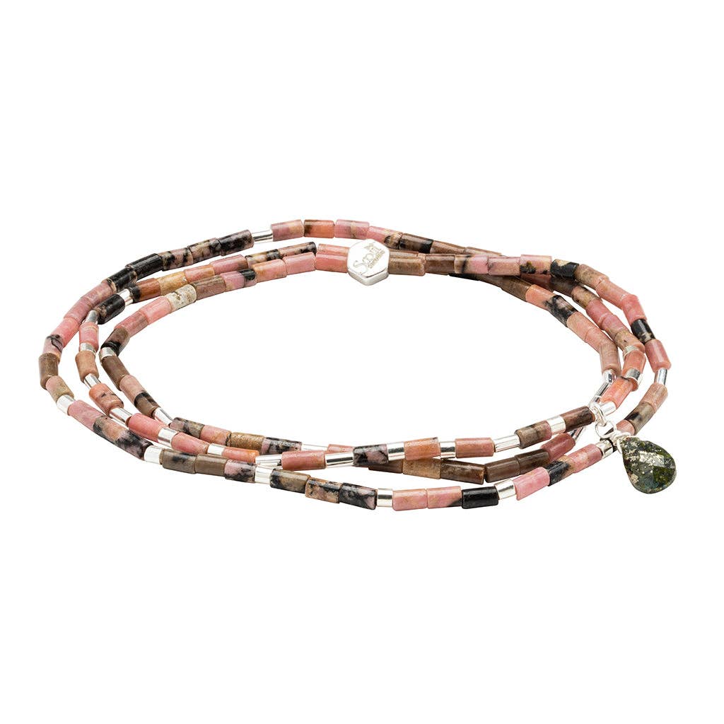 Teardrop Stone Wrap Bracelet  Rhodonite/Pyrite