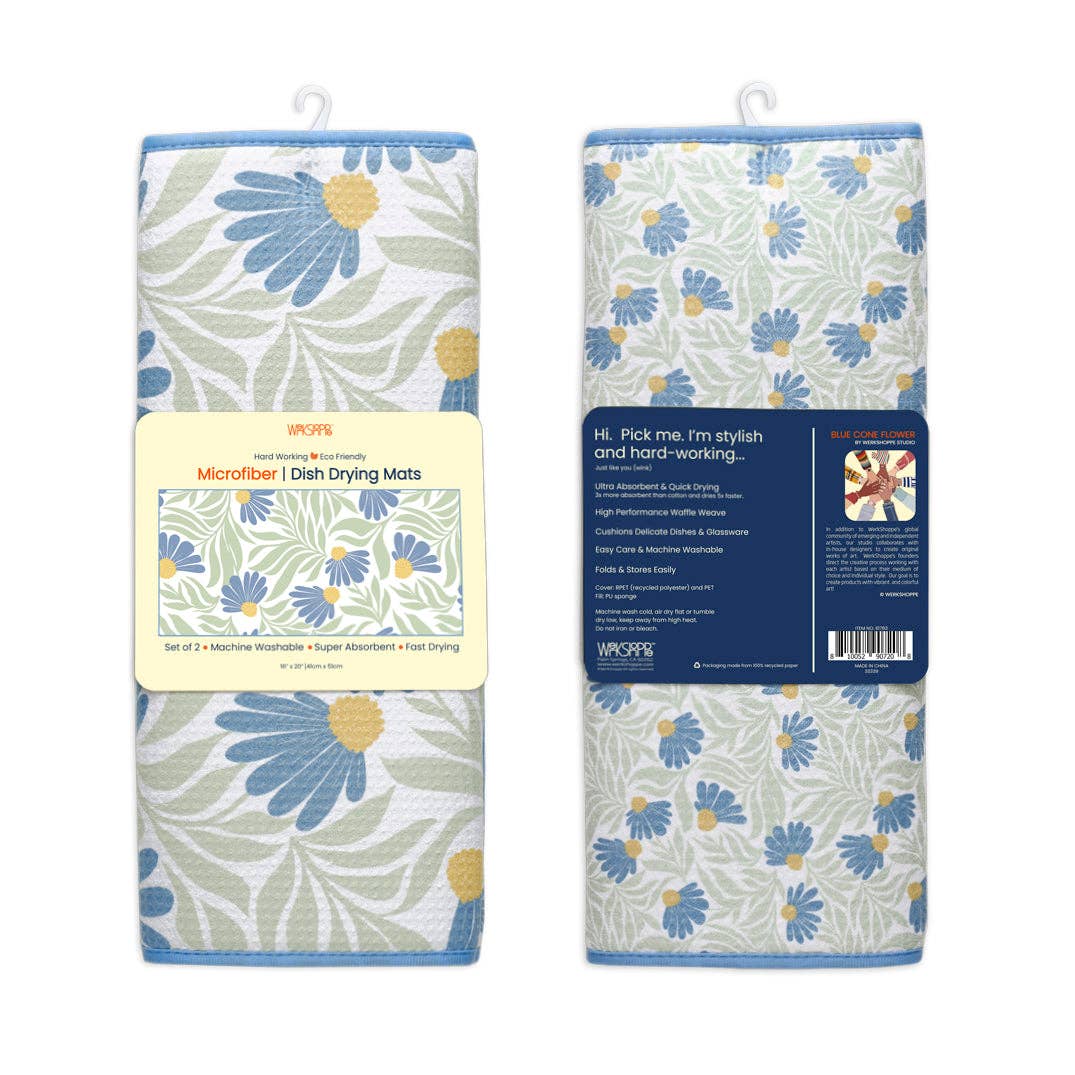 S/2 Dish Drying Mats | Blue Coneflower
