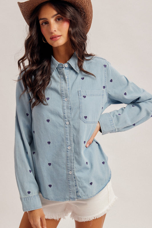 Heart Embroidered Shirt
