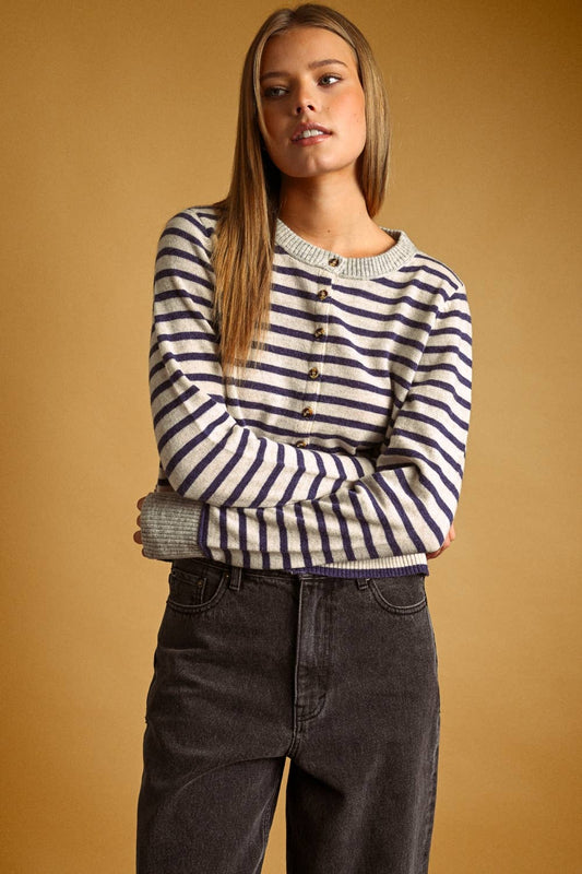 Stripe Button Front Cardiagn