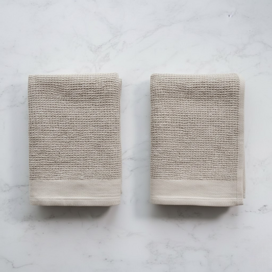 S/2 Beige Waffle Knit Towels