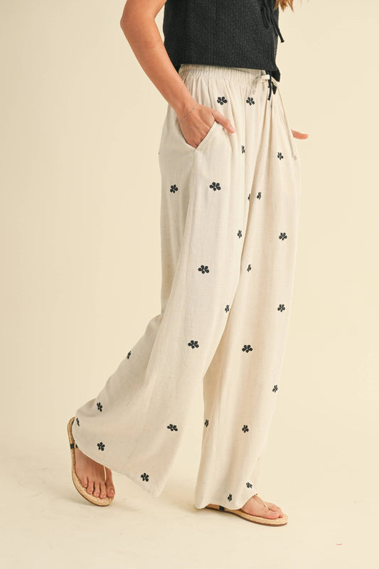 Embroidered Linen Pants