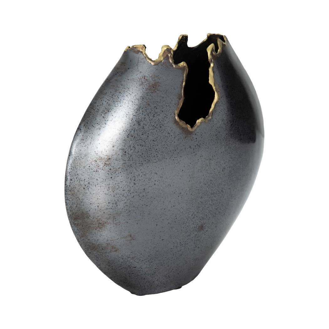 Wide Black Metal Vase