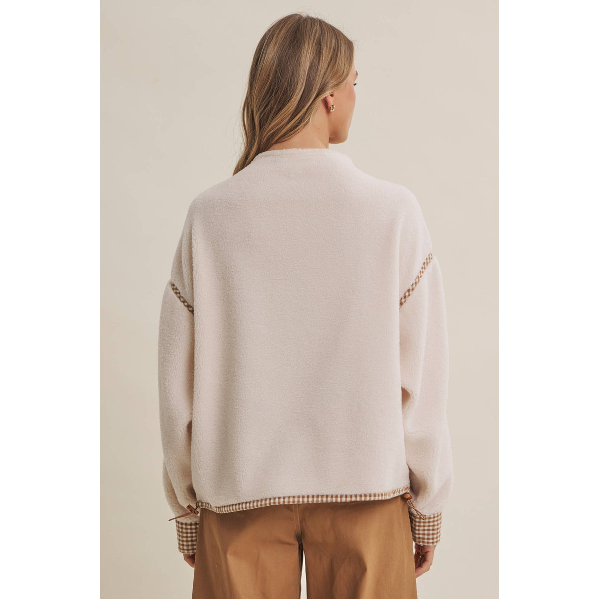 Gingham Trim Fleece Half Zip