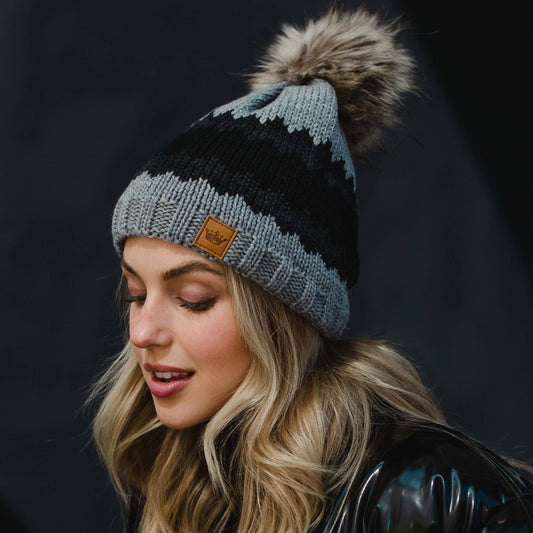 Charcoal Stripe Pom Hat