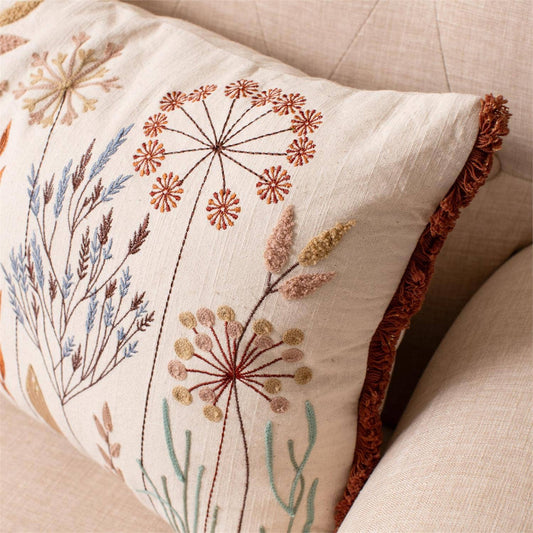 Embroidered Meadow Flowers Pillow