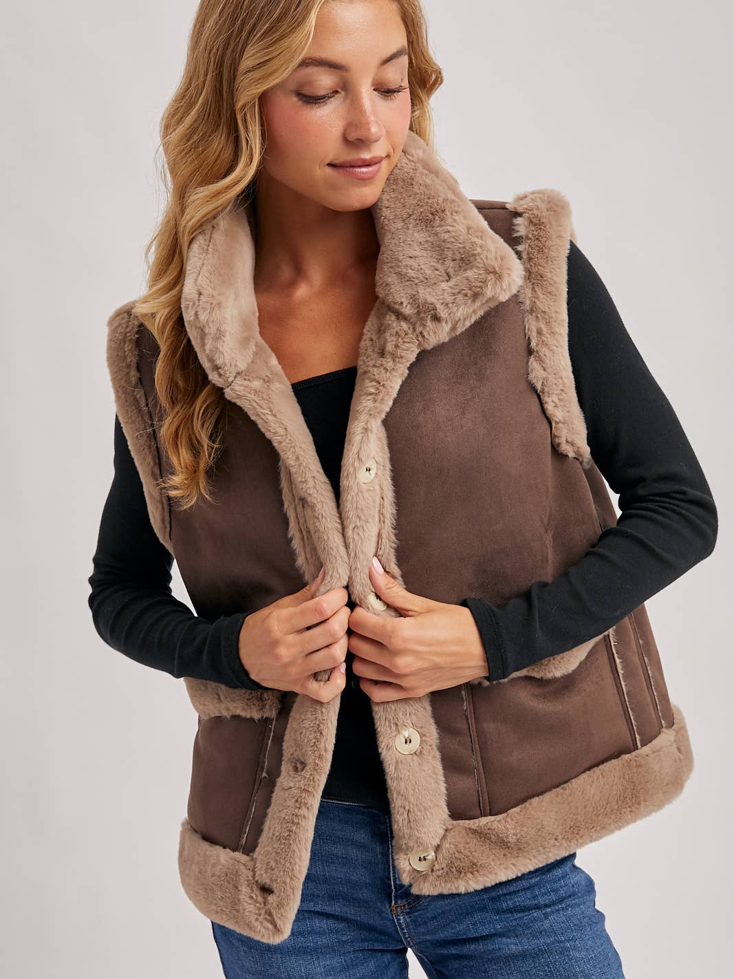 Faux Suede and Fur Vest