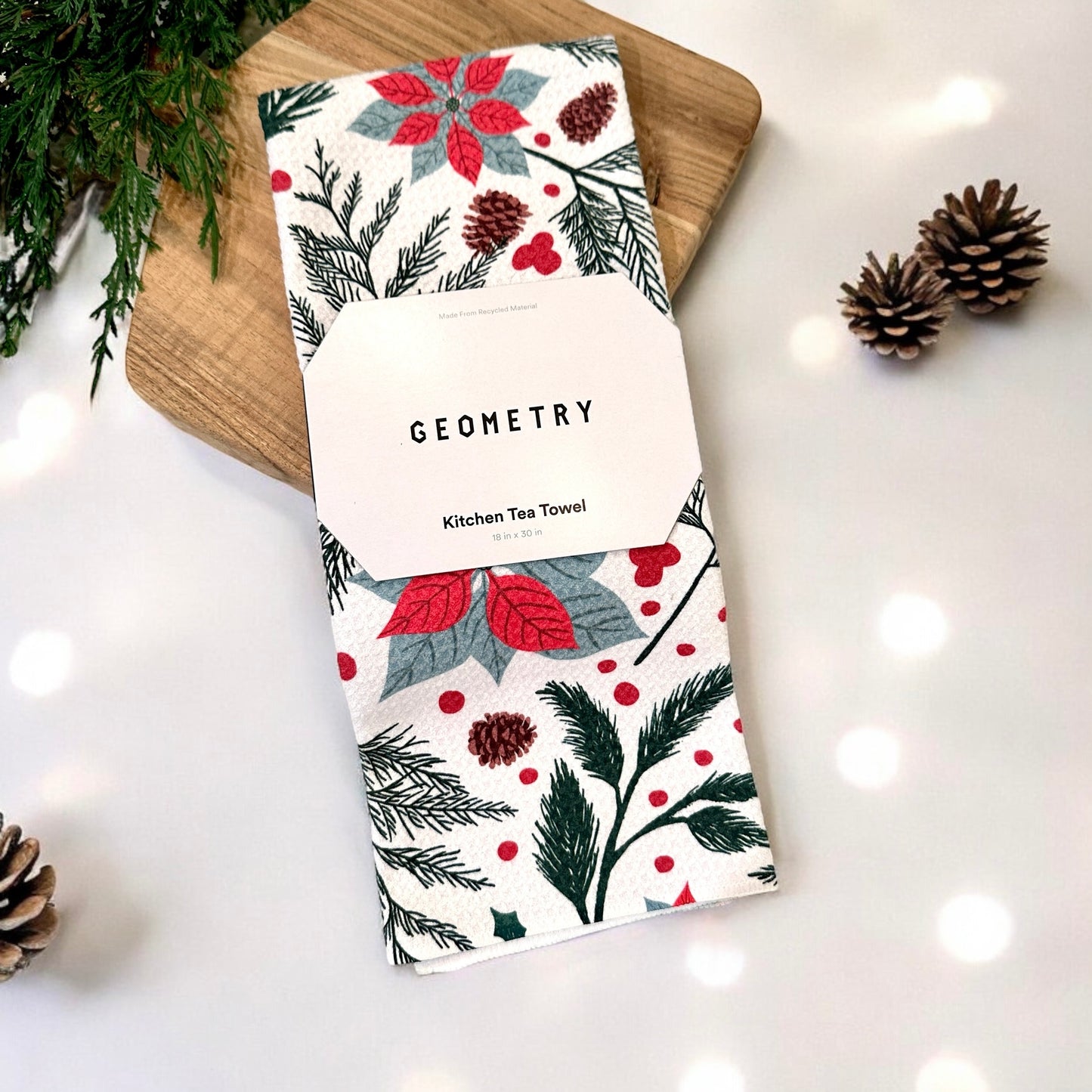 Geometry Woodland Poinsettia Tea Towel