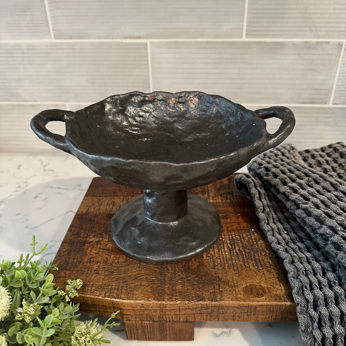 Black Stoneware Pedestal