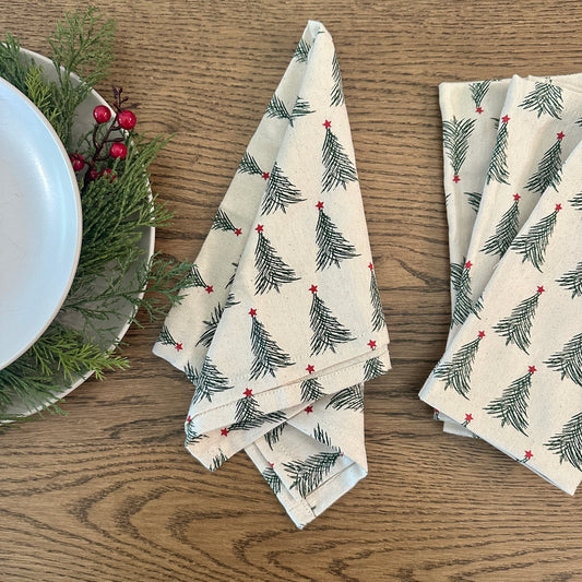 S/4 Christmas Tree Cloth Napkins