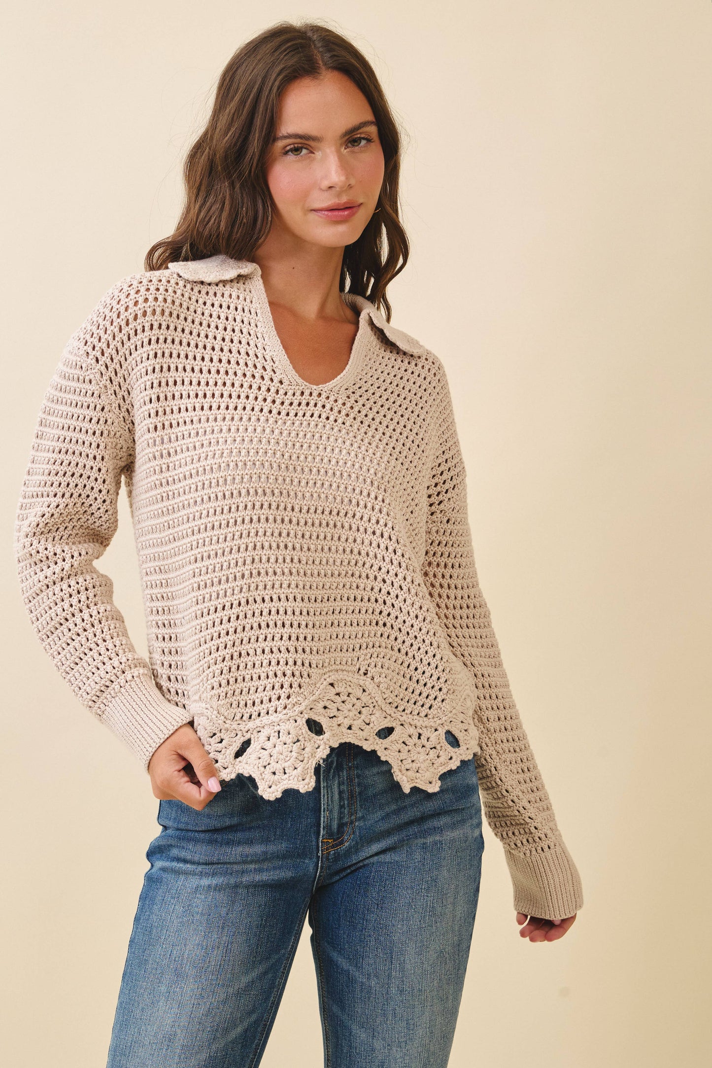 Crochet Hem Sweater