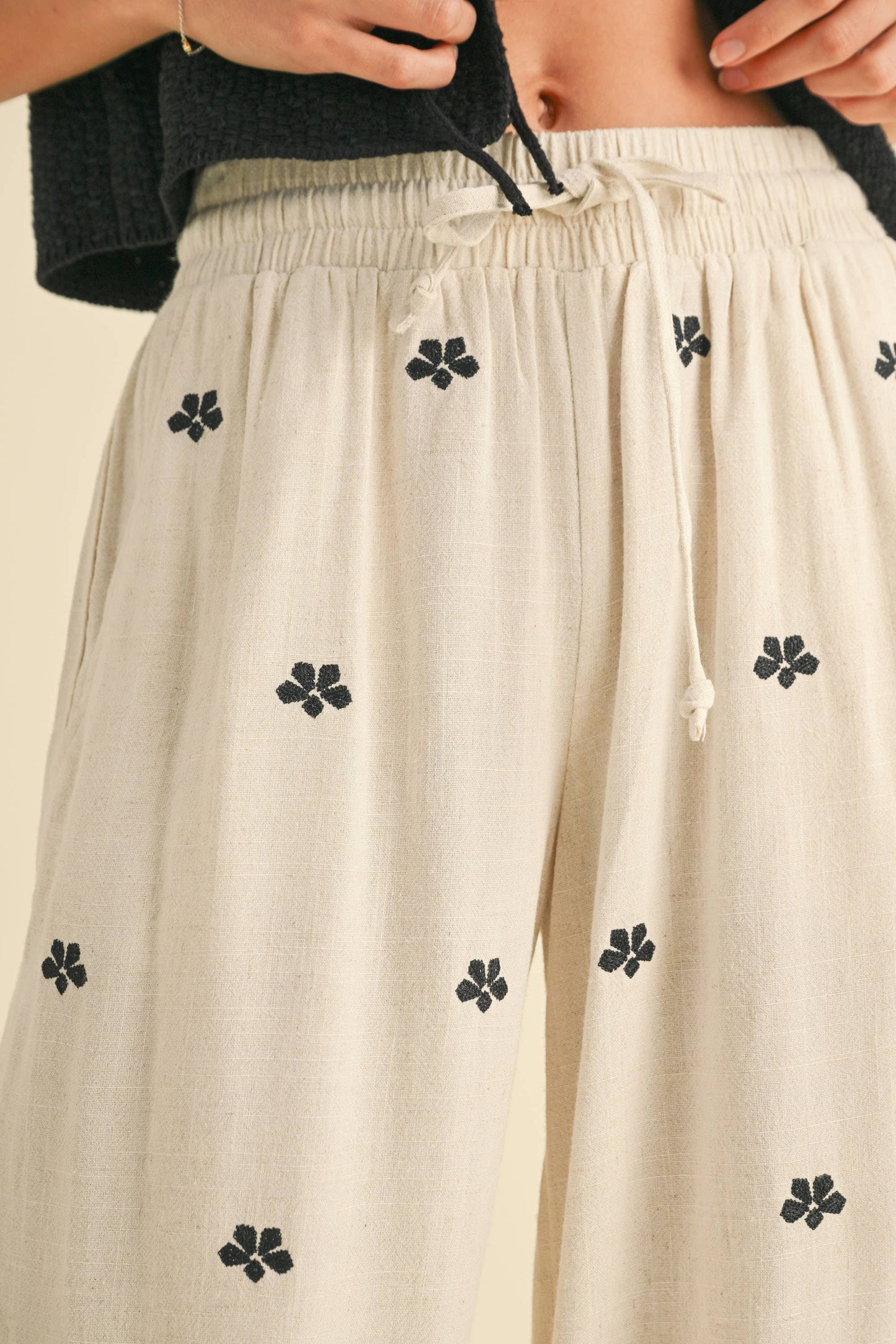 Embroidered Linen Pants