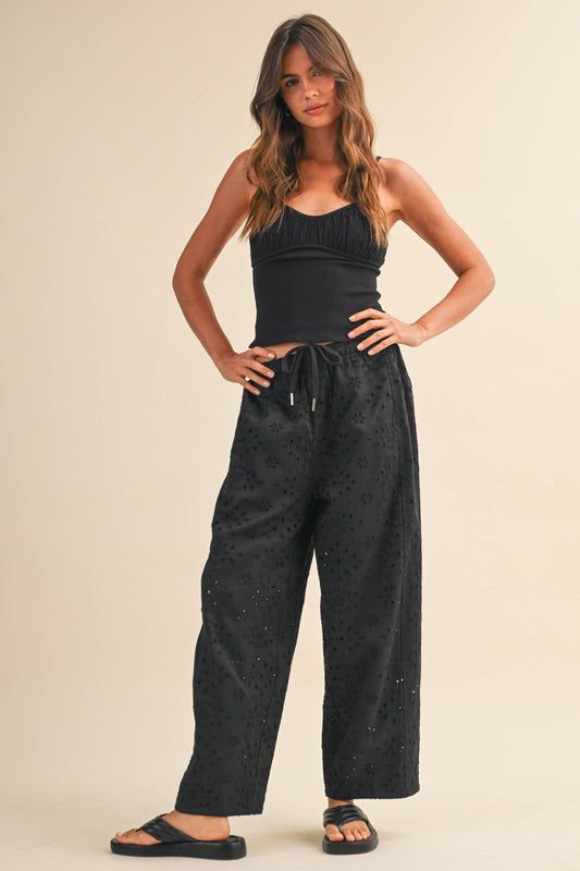 Eyelet Wide Leg Pants