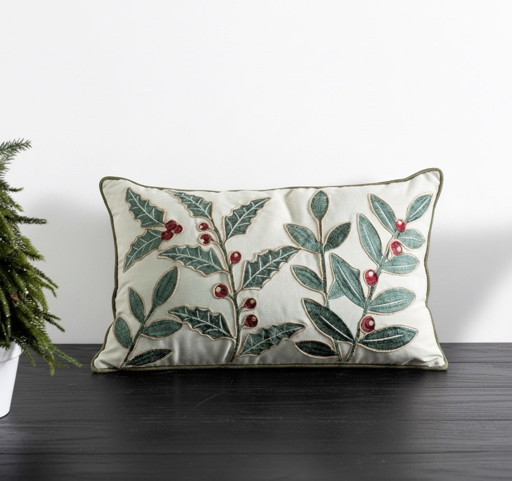 Lumbar Christmas Holly Pillow
