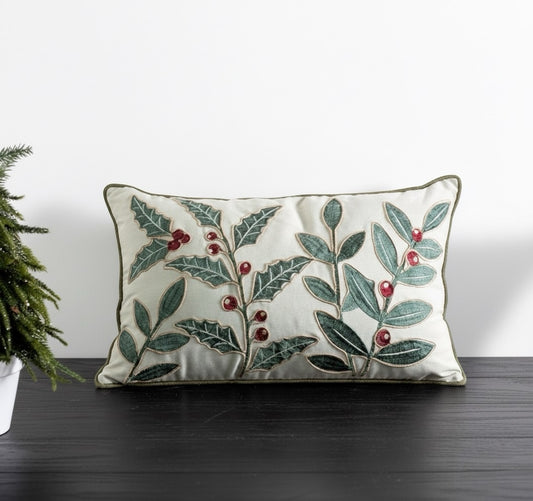Lumbar Christmas Holly Pillow