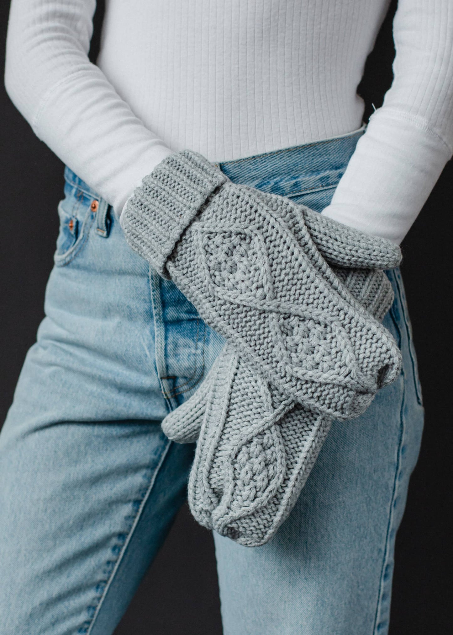Gray Cable Knit Mittens