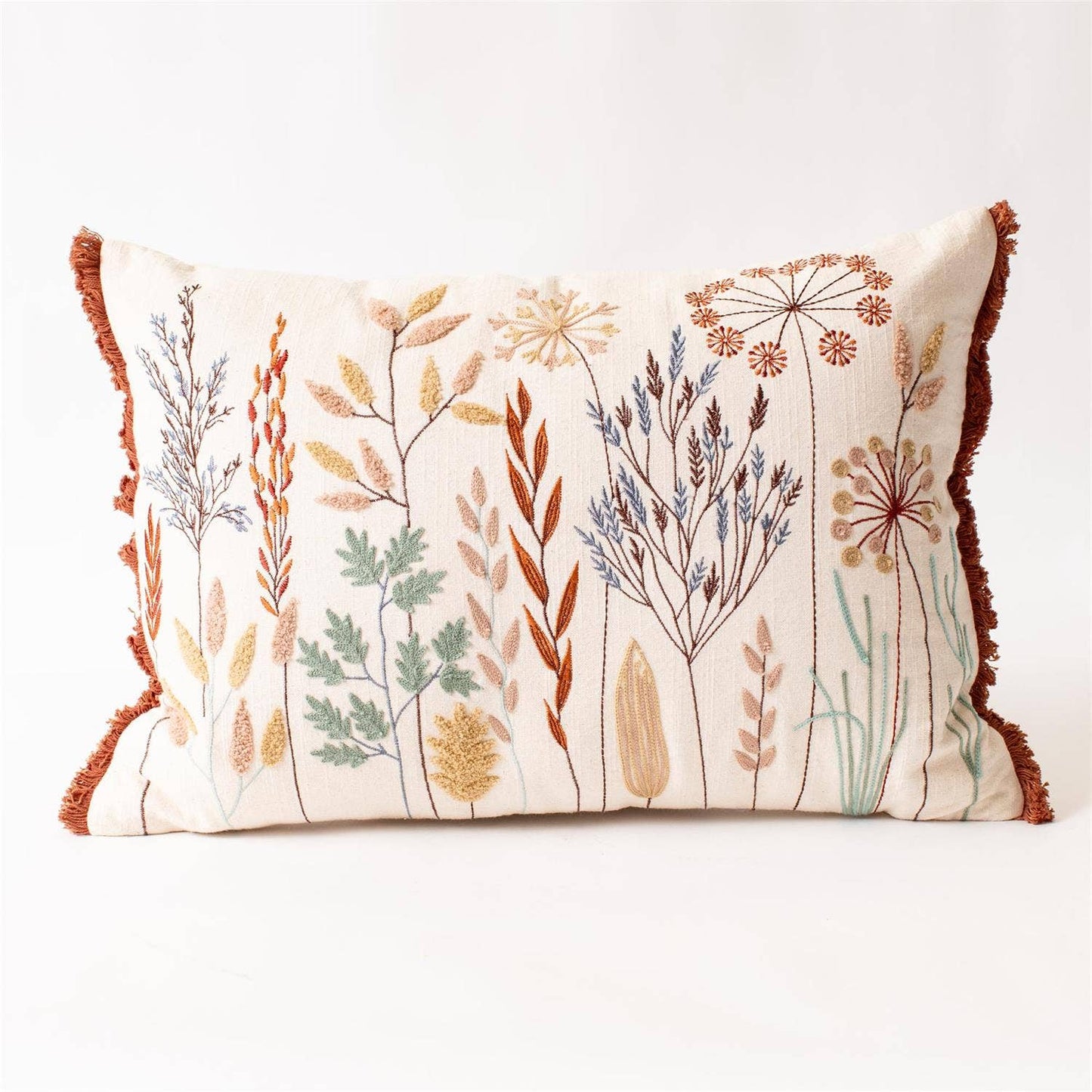 Embroidered Meadow Flowers Pillow