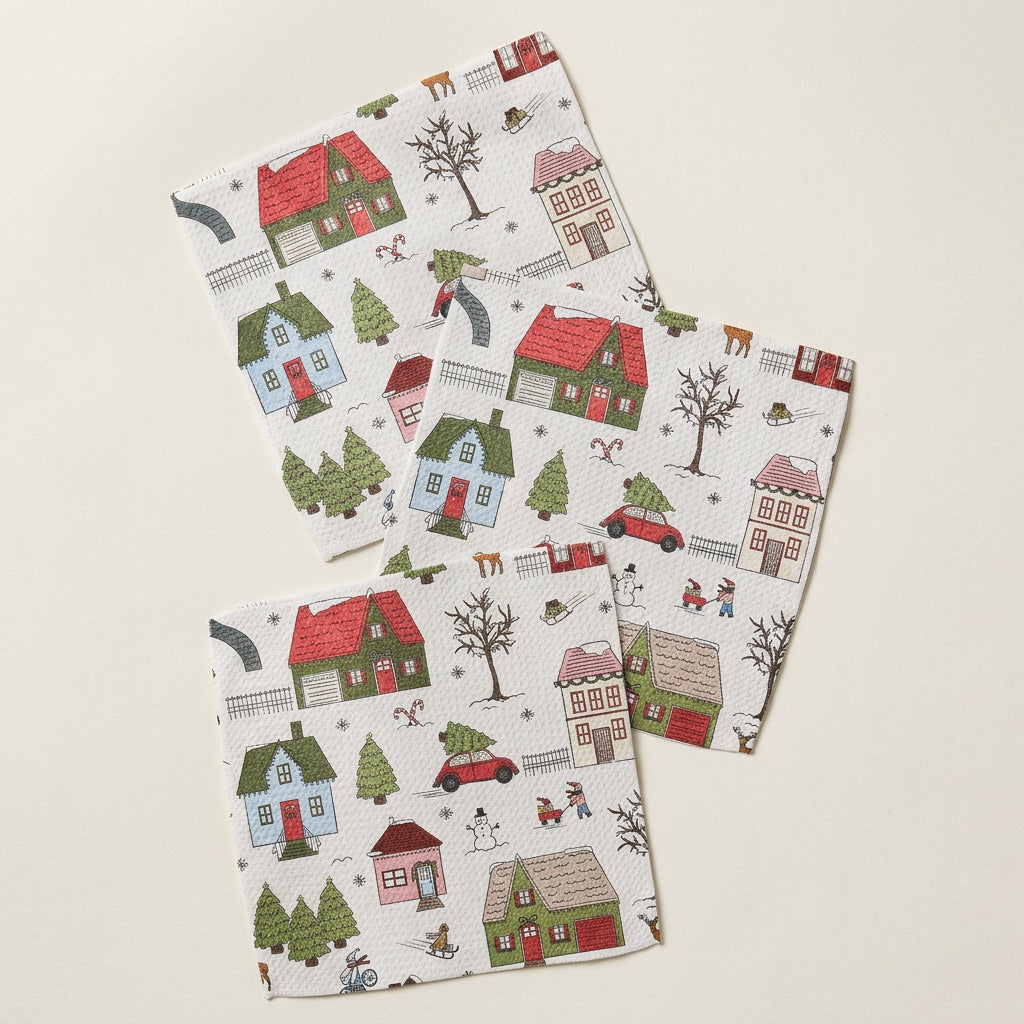 S/3 Winter Village Dishcloths