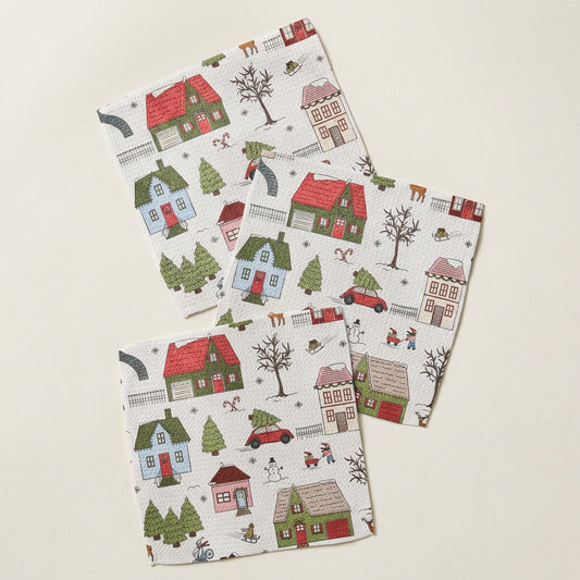S/3 Winter Village Dishcloths