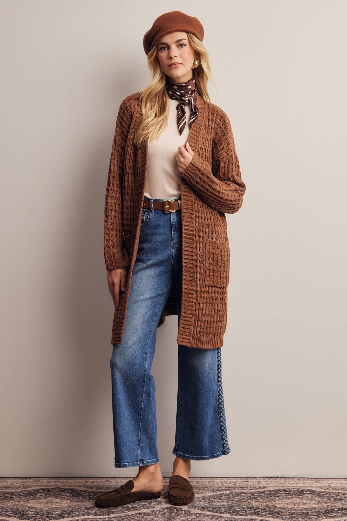 Waffle Knit Long Cardigan