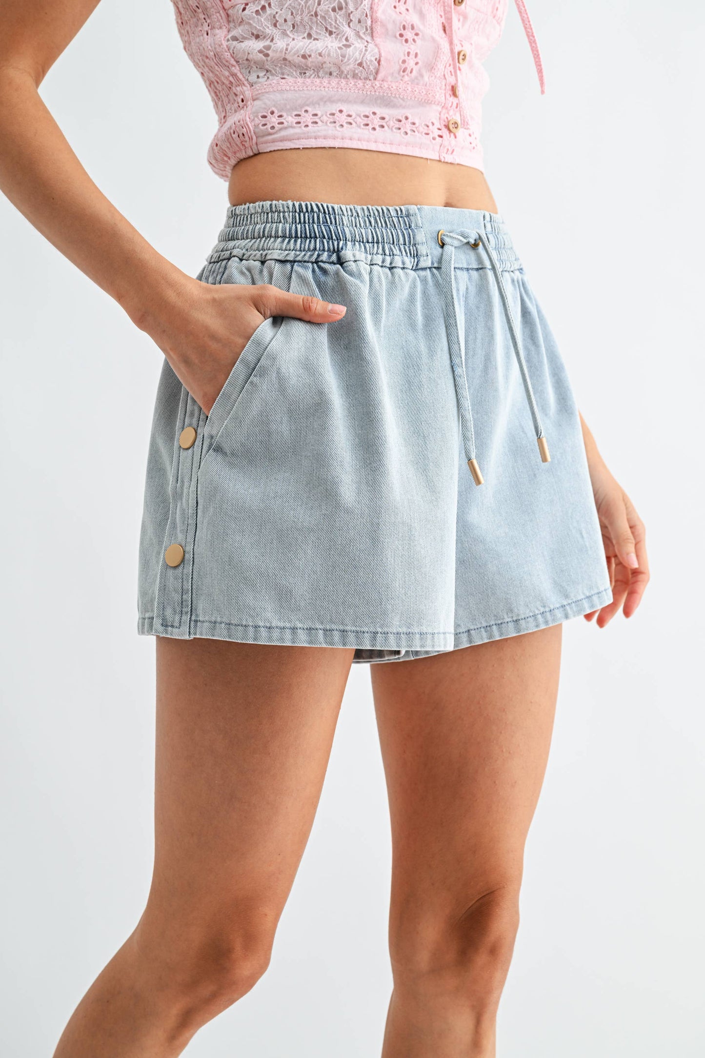 Denim Drawstring Shorts