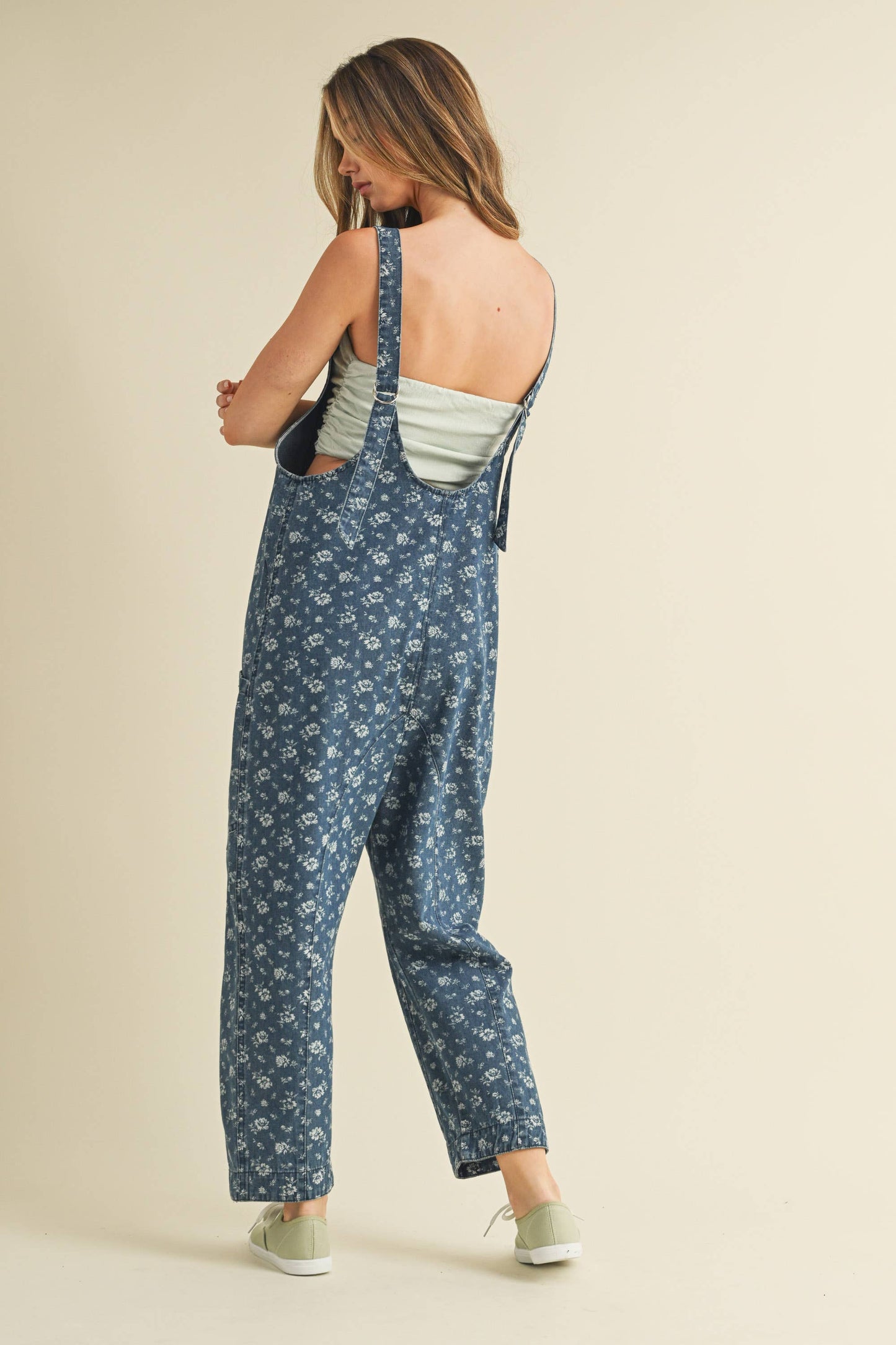 Flower Print Denim Jumpsuit