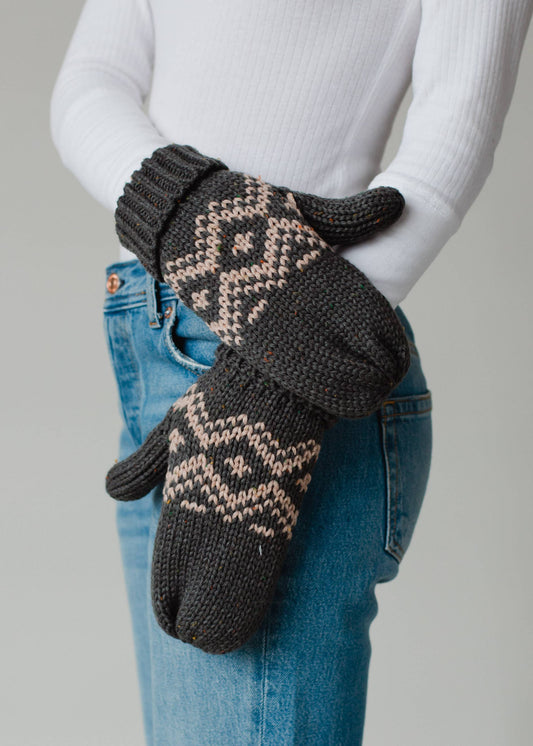 Gray Speckled Knit Mittens