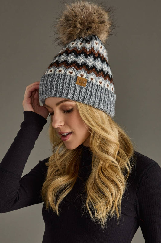 Winterland Pattern Pom Hat