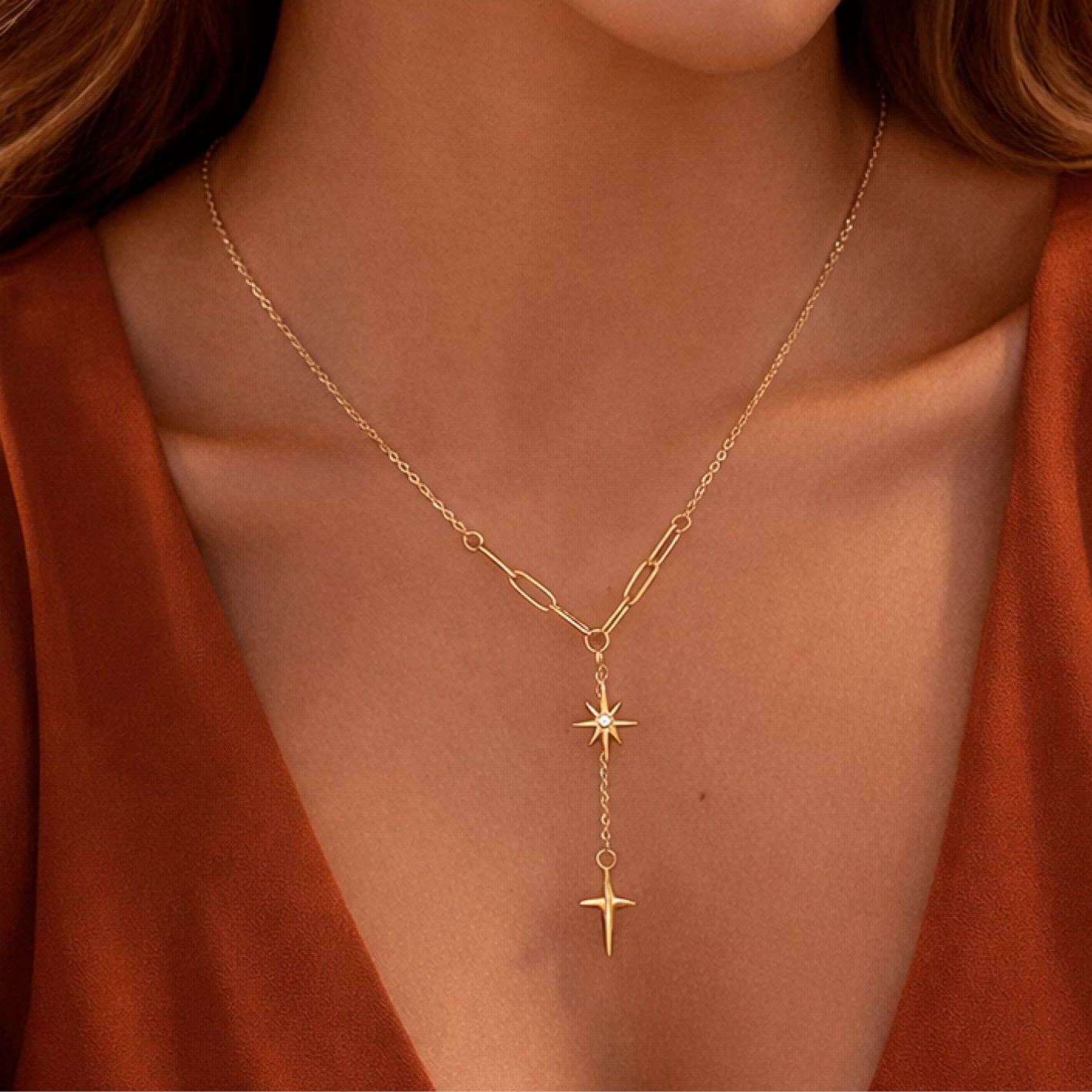 Fiona Gold Lariat Necklace