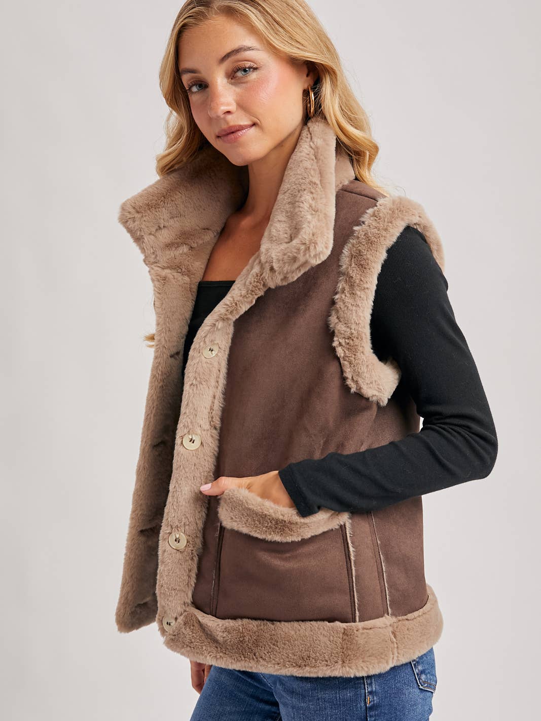 Faux Suede and Fur Vest