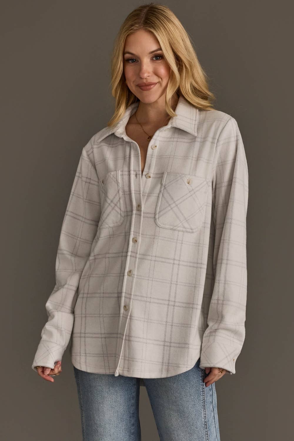 Stone Plaid Button Up