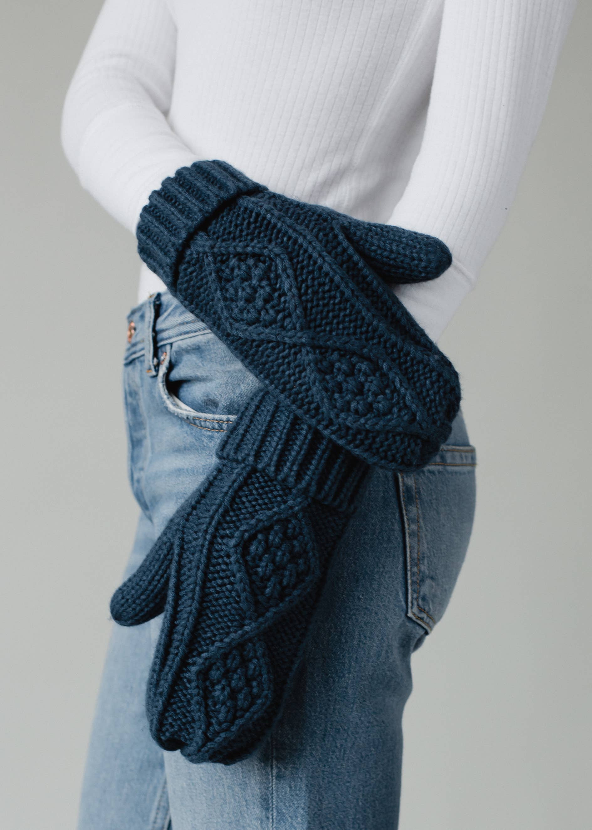 Steel Blue Knit Mittens