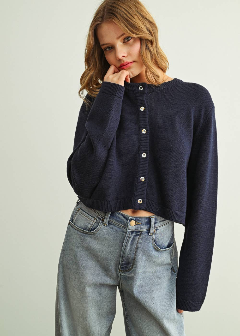 Junie Navy Button Cardigan